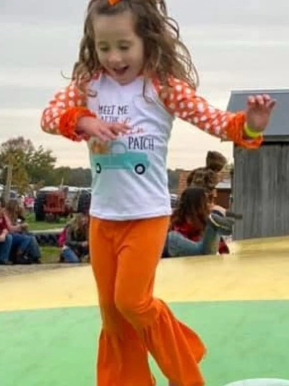 Meet Me at The Pumpkin Patch Orange Polka Dot Sleeve Outfit